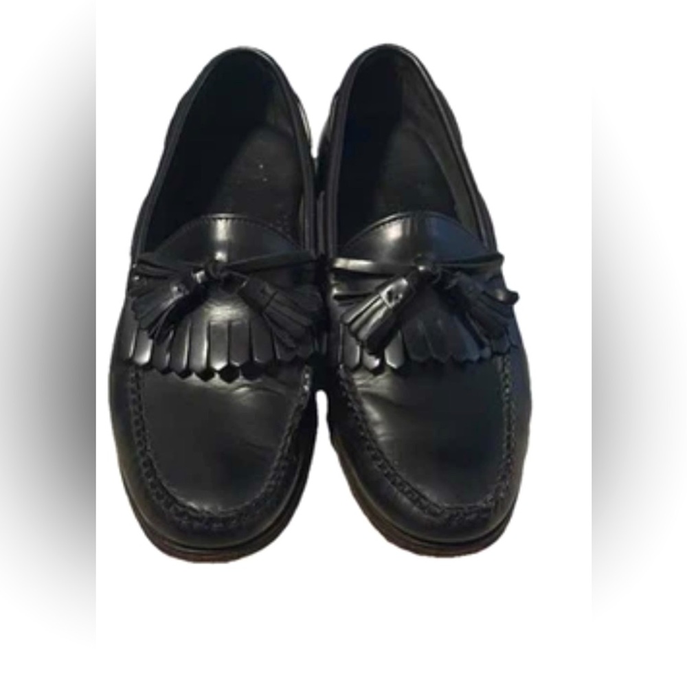 L.L. Bean‎ Mens Tassel Kiltie Loafers Black Leather Slip On Dress Shoes Size 8.5